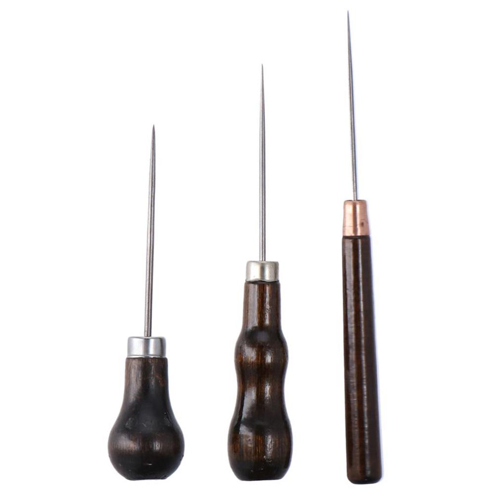 Leatherwork Accessories - 3Pcs Wooden Handle Scratch Awl Tool,Leather